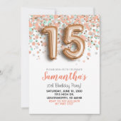 15e anniversaire Rose Gold Confetti Invitation (Devant)