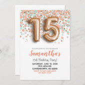15e anniversaire Rose Gold Confetti Invitation (Devant / Derrière)