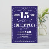 15e Birthday Invitation Navy Blue en White Kaart (Staand voorkant)