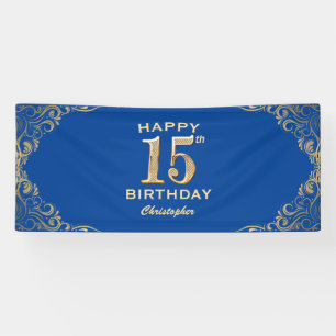 15e Birthday Party Blue en Gold Glitter Lijst Spandoek