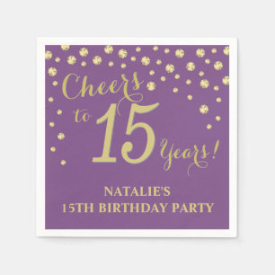 15e Birthday Party Paarse en Gold Diamond Servet