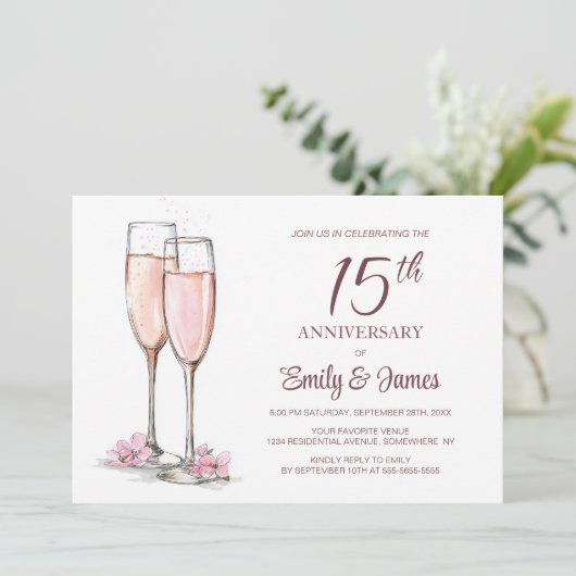 15e bruiloft Jubileum Champagne Kaart (Staand voorkant)