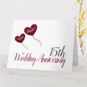 15e bruiloft Jubileum rode rozenballon groot Kaart (Gele Bloem)