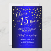 15e bruiloft Jubileum - Royal Blue & Gold Kaart (Voorkant)
