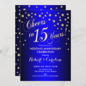 15e bruiloft Jubileum - Royal Blue & Gold Kaart (Voorkant / Achterkant)