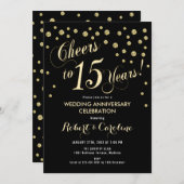 15e bruiloft Jubileum uitnodiging - Zwart & Goud (Voorkant / Achterkant)