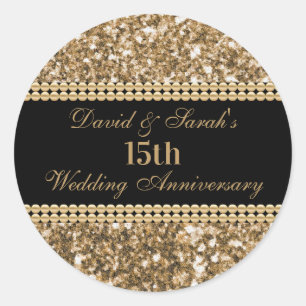 15e bruiloft Jubileum viering gouden glitter Ronde Sticker
