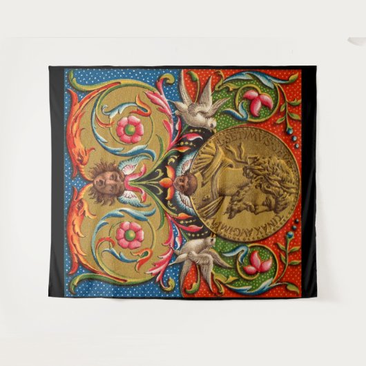 15e-eeuwse druk Caesarvogels bloemen enz. Wandkleed (Voorkant (horizontaal))