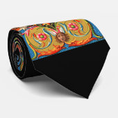 15e-eeuwse druk op Caesarvogels bloemen enz. Neck Stropdas (Opgerold)