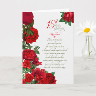 15e huwelijksverjaardag Romantische rode rozen Kaart