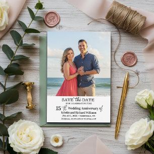 15e Huwelijksverjaardag Save the Date Foto Notitiekaartje
