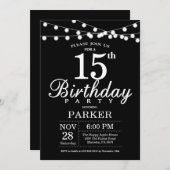 15e Invitation d'anniversaire Noir et blanc (Devant / Derrière)