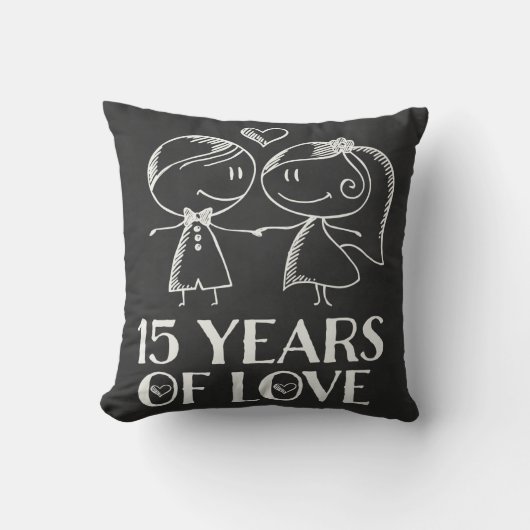 15e Jubileum Couples Chalk Drawn Pillow Gift Kussen (Voorkant)