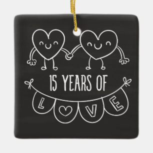 15e Jubileum Gift Chalk Hearts Keramisch Ornament