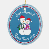 15e Jubileum Gift Fun Sneeuwpaar Kerst Keramisch Ornament (Links)