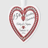 15e Jubileum voor bruiloft Ruby Diamonds Keepslag Ornament (voorkant)