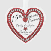 15e Jubileum voor bruiloft Ruby Diamonds Keepslag Ornament (achterkant)