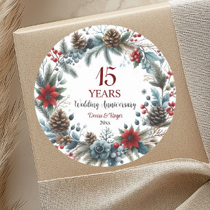 15e Kristallen Bruiloft Jubileum Elegante Winter Ronde Sticker