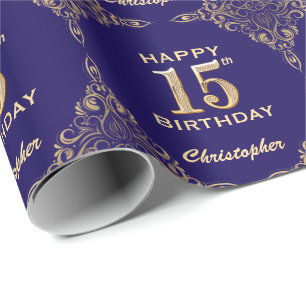 15e marinesblauw en goudglitter-Lijst Cadeaupapier