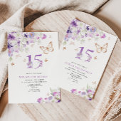15e Paarse Lila Butterflies verjaardag Kaart