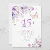 15e Paarse Lila Butterflies verjaardag Kaart (Voorkant)