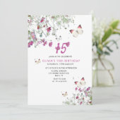 15e Paarse Lila Vlinders Verjaardagsuitnodiging Aankondiging (Staand voorkant)