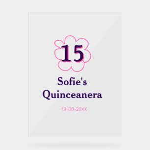 15e Quinceanera Happy Birthday Roze paarse datum Acryl Bord