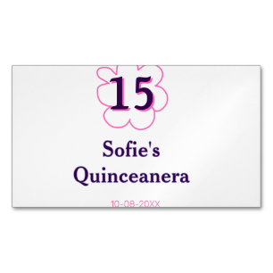 15e Quinceanera Happy Birthday Roze paarse datum Magnetisch Visitekaartje