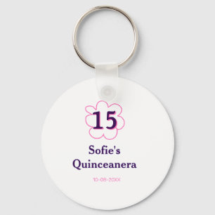 15e Quinceanera Happy Birthday Roze paarse datum Sleutelhanger