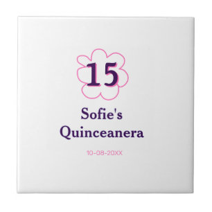 15e Quinceanera Happy Birthday Roze paarse datum Tegeltje