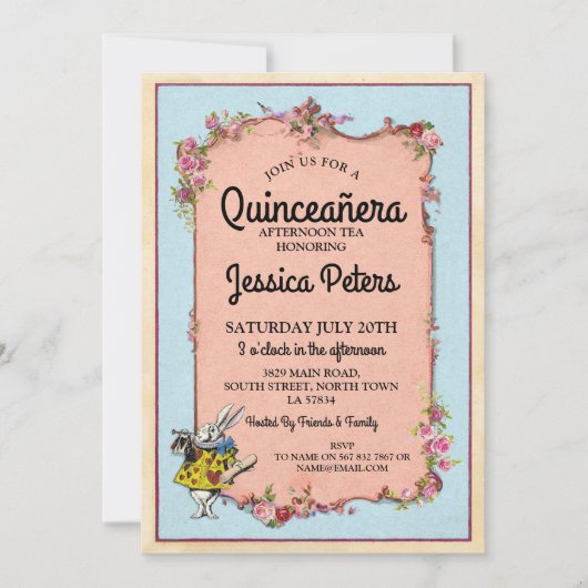15e Quinceanera Party Wonderland Rabbit Invitation (Devant)