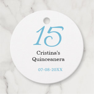 15e quinceanera verjaardag blauw zwart vet letter  bedankjes labels