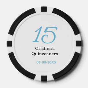 15e quinceanera verjaardag blauw zwart vet letter poker chips