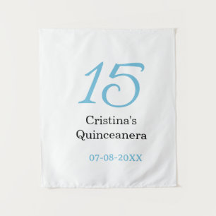 15e quinceanera verjaardag blauw zwart vet letter wandkleed