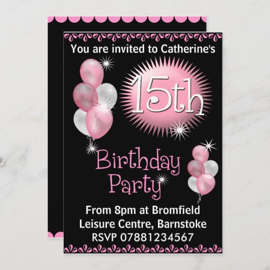 15e uitnodiging van de Birthday Party (Voorkant / Achterkant)