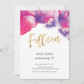 15e verjaardag Abstracte Waterverf uitnodiging roz (Voorkant)