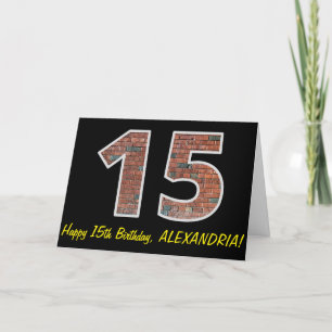 15e verjaardag - bakstenen muurpatroon "15" w / na kaart