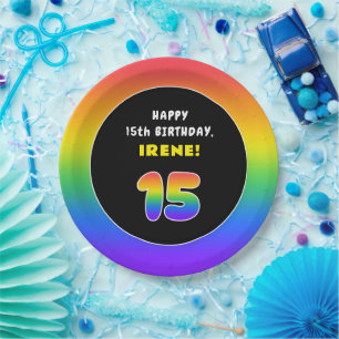 15e verjaardag: Colorful Rainbow # 15, aangepaste Papieren Bordje