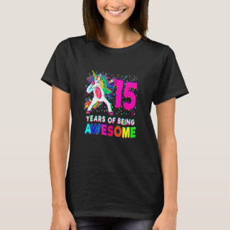 15e verjaardag Dabbing Unicorn Feest 15 Jaar Oud T-shirt