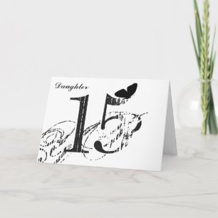 15e verjaardag, dochter, vlinder, zwart-wit. kaart