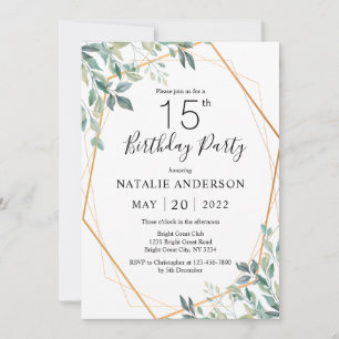15e verjaardag Elegant Eucalyptus Greenery and Gol Kaart