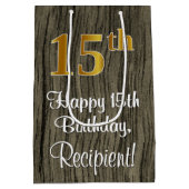 15e verjaardag: Elegant Faux Gold Look #, Faux Woo Medium Cadeauzakje (Achterkant)