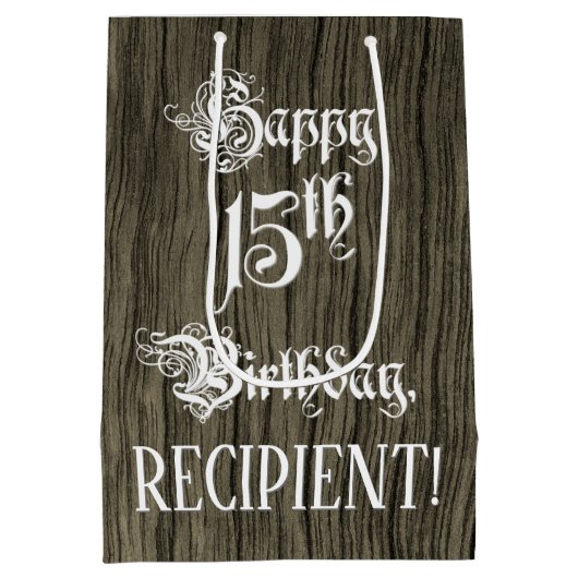 15e verjaardag: Fancy, Faux Wood Kijk + Aangepaste Medium Cadeauzakje (Achterkant)