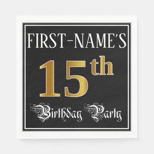 15e verjaardag — Fancy script, Faux Gold look Servet (Voorkant)