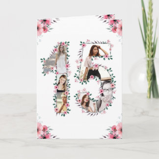 15e verjaardag Foto Collage Girl Pink Flower White Kaart