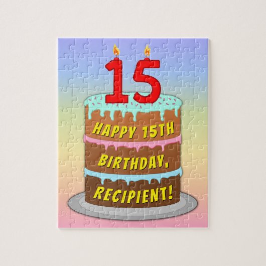 15e verjaardag: Fun Cake and Candles + Custom Name Legpuzzel (Verticaal)