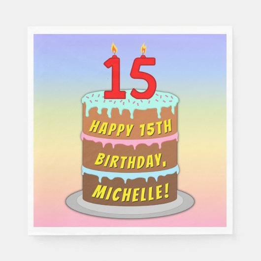 15e verjaardag: Fun Cake and Candles + Custom Name Servet (Voorkant)