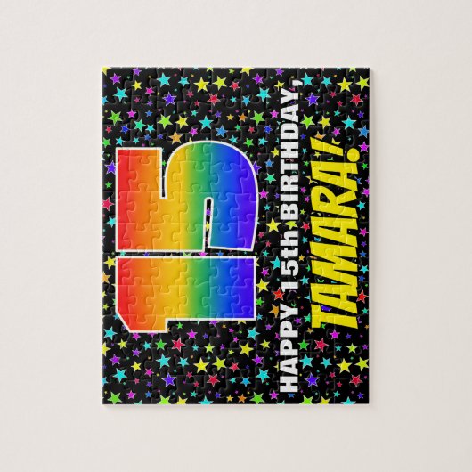 15e verjaardag — Fun, kleurrijk Star Field Pattern Legpuzzel (Verticaal)