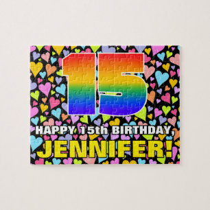 15e verjaardag — Fun, liefhebbende hartvormen + "1 Legpuzzel