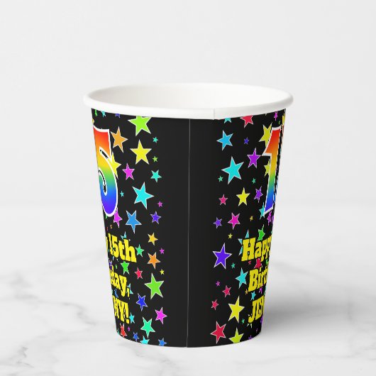 15e verjaardag: Fun Stars Pattern en Rainbow 15 Papieren Bekers (Rechts)